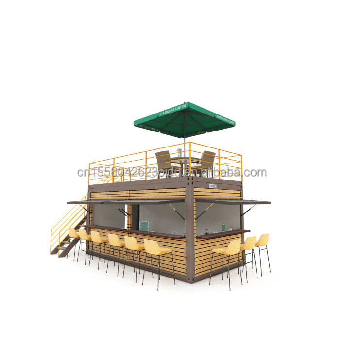 20 Foot Container Coffee Bar Portable Prefabricated Store with Container Design and 50/75/100mm Wave Sandwich Panel Walls