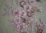 Embroidered 55 Inch Peach Color 3D Floral Rose Lace Fabric With Beads And