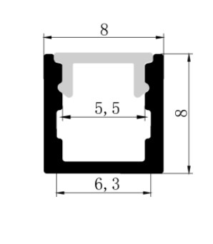 8*8mm Square LED Profile LED Aluminum profile For Cabinet Lights