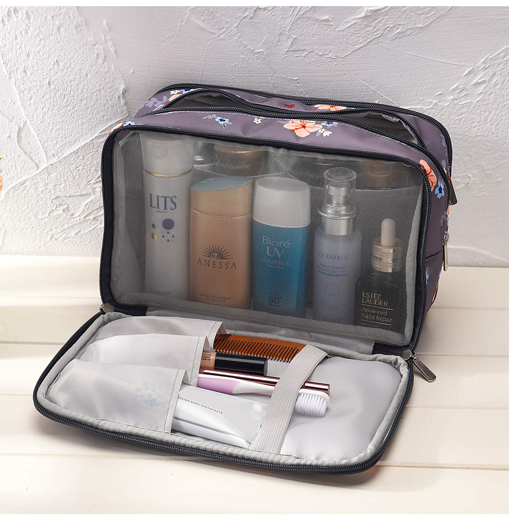 Women Zippered Floral Nylon Toiletry Bags For Travel