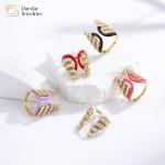 Colorful Enamel Butterfly Angel Wing Christmas Tree Rings Zircon Adjustable