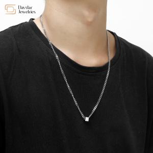 Wholesale Hip Hop Titanium Steel Clavicle Cuban Chain Necklace Square Block Pendant Chokers from china suppliers