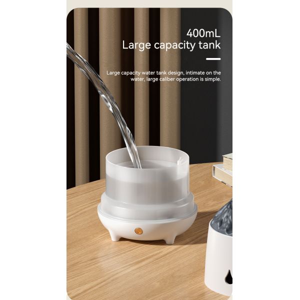 New Mini 400ml Flame Air Humidifier Ultrasonic Oil Diffuser Warm Light Simulated Volcano Flame Aroma Diffuser Humidifier