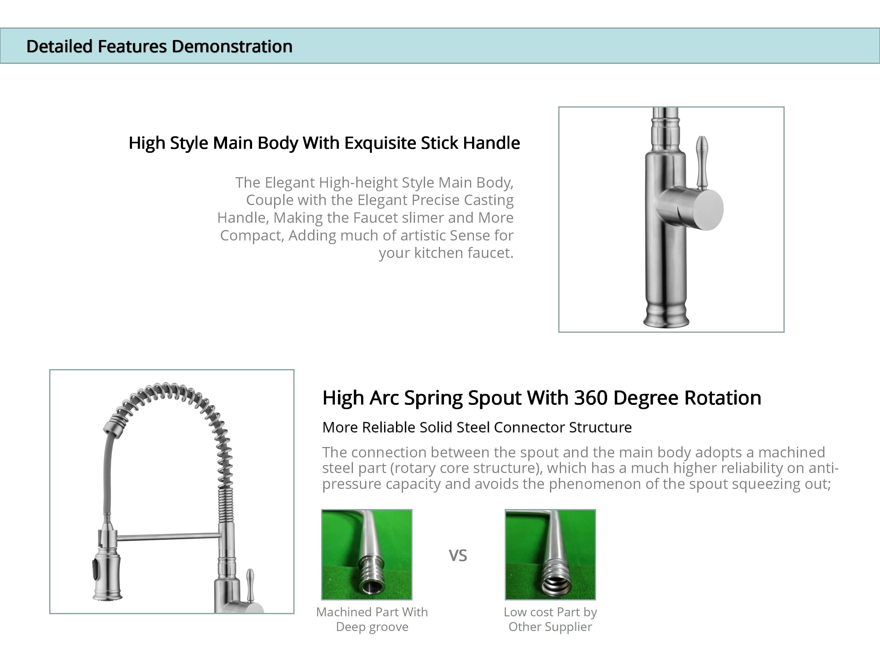 High Arch Spring Coil Kitchen Faucet Flexible Hose Pulldown Taps HOMEKA