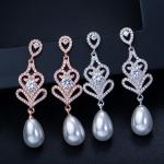 Special Geometrical Silver Color Pearl Earrings Brinco High-Grade CZ Zircon