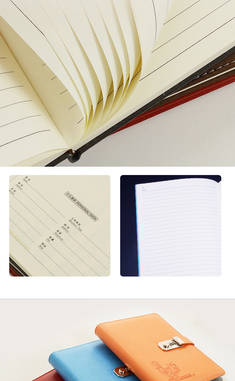 Customized A5 Size Password Lock Leather Notebook in Multiple Colors for Gift Giving