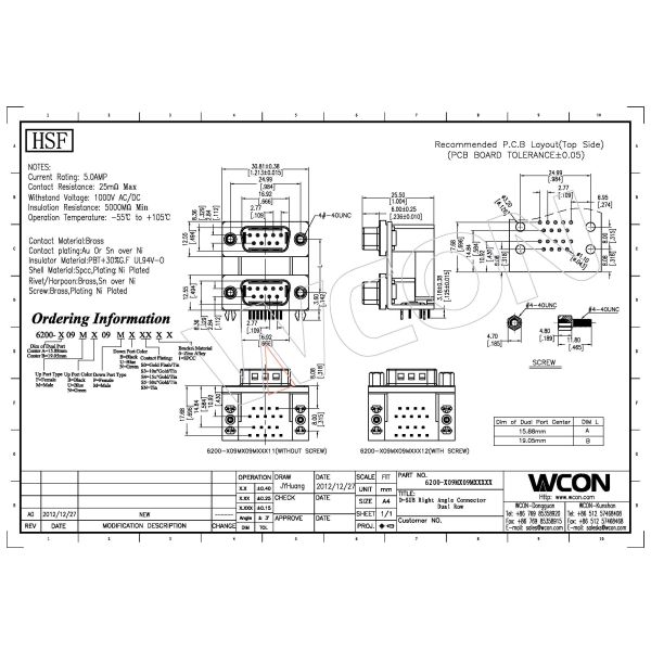 WCON D Shell Connector Right Angle 9 Pin D Type Male Connector Dual Row