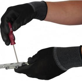 Wholesale Black Polyurethane Protective Work Gloves , PU Nylon Knit Gloves Grip Palm Fit from china suppliers