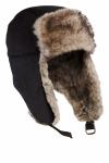 Woolrich Black Men Suede Aviator Cap Rabbit Fur Trim Cotton / Polyester Material