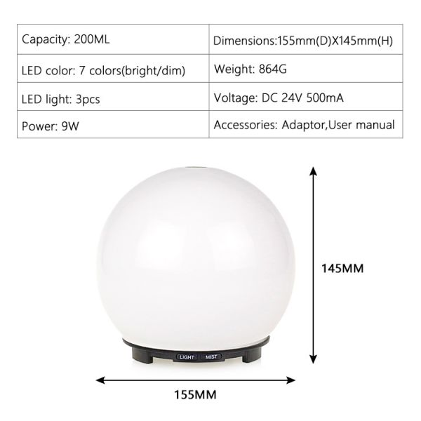 Waterless 9W 200ml Glass Aroma Diffuser With Cool Mist