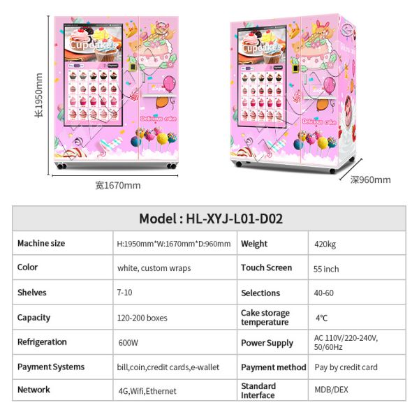 Lift System Refrigerator Automatic Cupcake Vending Machine Salad Fresh Food Vending Machine With 21.5inch Touch Screen