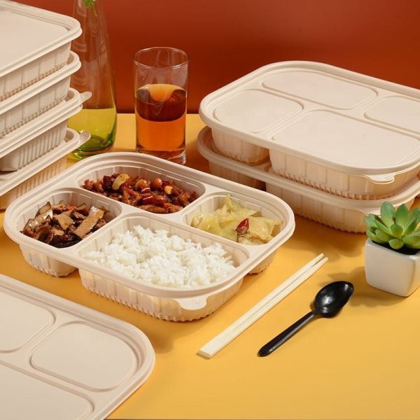 4 Compartment Disposable Corn Starch Tray Biodegradable Food Container