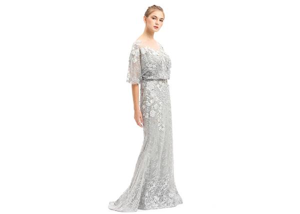 Grey Color O Neck Middle East Evening Dresses Floor Length / Party Dresses For