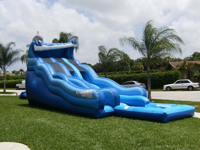 Blue Jungle Theme Large Double Lane Water Slide With Big Pool