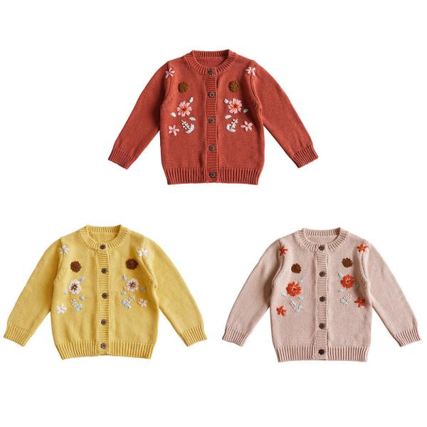 Simplee kids Baby Girl Thin Sweater Solid Cardigans with embroidery button down