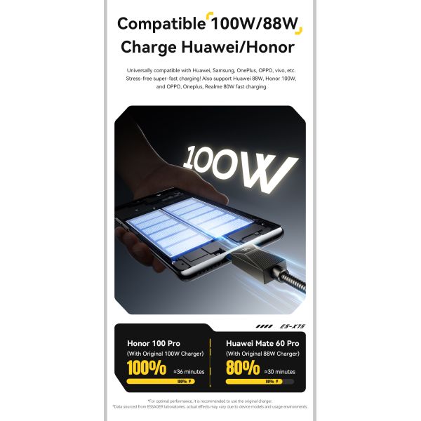 ESSAGER ES-X75 Stainless Steel 7A Usb A To Type C Fast Charging Data Cable For Huawei Samsung Xiaomi