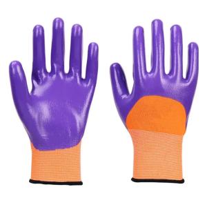 Wholesale Factory Price Wholesale Waterproof Wear Resistant Red Polyester Shell Nitrile Coated Hand Glove Safety from china suppliers