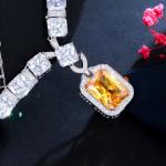 Square Shaped Pendant Necklace with Dazzling CZ Fashion Necklace Bracele Earring