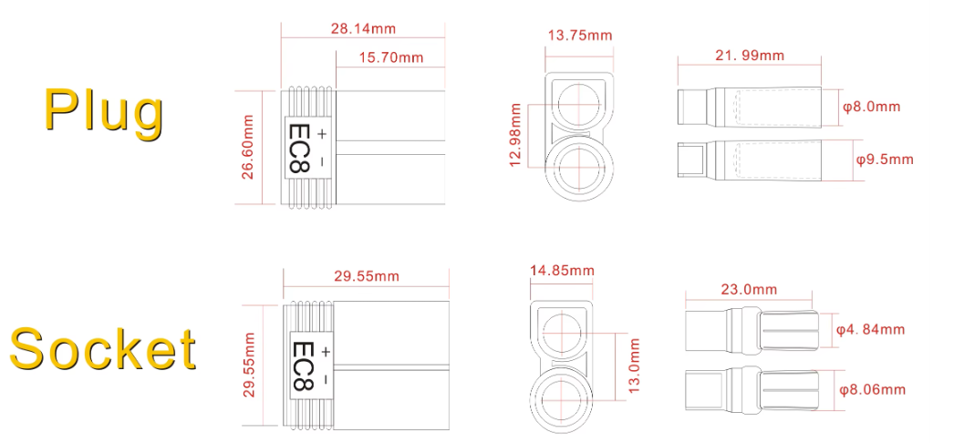 3.0mm EC3 Connector Male To Female Drone Lithium Battery Power Adapter For RC