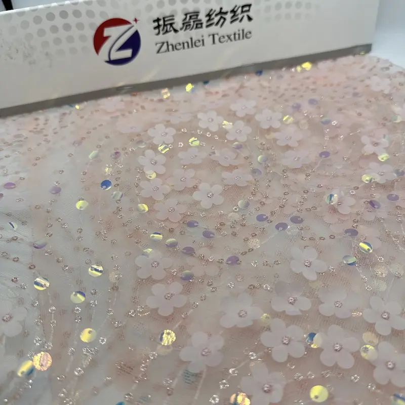 New Fashion 100%polyester 70gsm Mesh Lace Sequin Embroidery Fabric For Women Stage Clothing