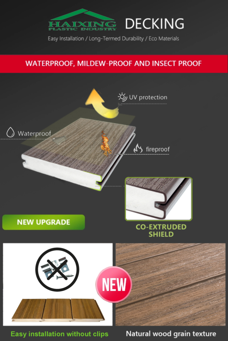 Brown Covered Elastic Plastic and PVC Core Inside Garden Solid Grooved Composite Flooring for Outdoor Balcony