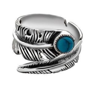 Wholesale Turquoise Adjustable Tribal Feather Ring 925 Sterling Silver Band Ring (024952) from china suppliers