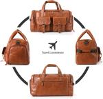 Large Brown PU Leather Carry On Weekender Overnight Sports Yoga Gym Custom