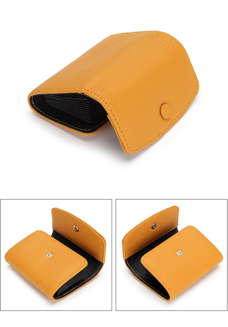 Stylish First-Layer Cowhide Short Accordion Card Holder with Genuine Leather Coin Purse