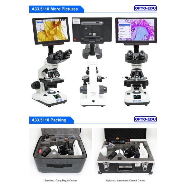 OPTO-EDU A33.5110 9" LCD Digital Microscope with 12M Resolution WF10x and WF16x Eyepieces