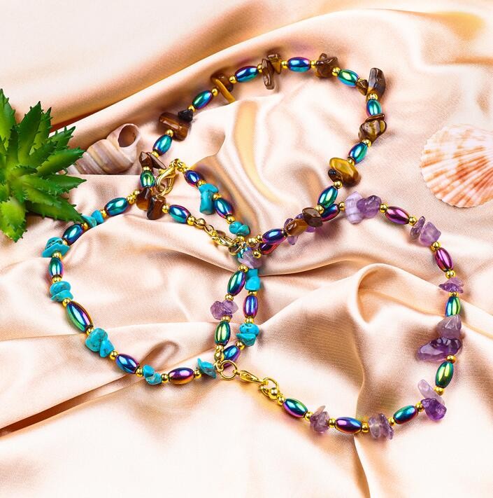 Hematite Stone Anklets Bracelets With Crystal Chip Gravel Stone Ankle Chain Jewelry