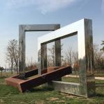 8M High Curved Corten Steel Garden Sculpture , Mirror Stainless Steel Sculpture