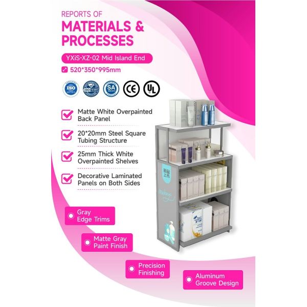 YXiS-XZ-02 Gray Edge Trims Skincare Display Cabinet with 20*20mm Iron Tube
