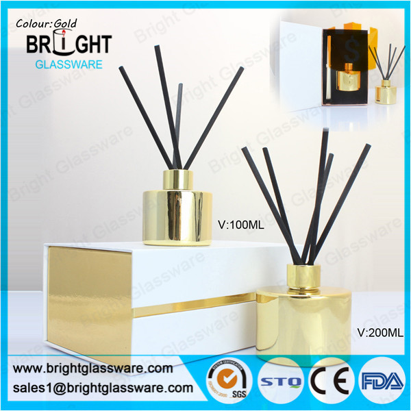 Buy cheap high quality glass gold reed diffuser bottle with gift box from wholesalers