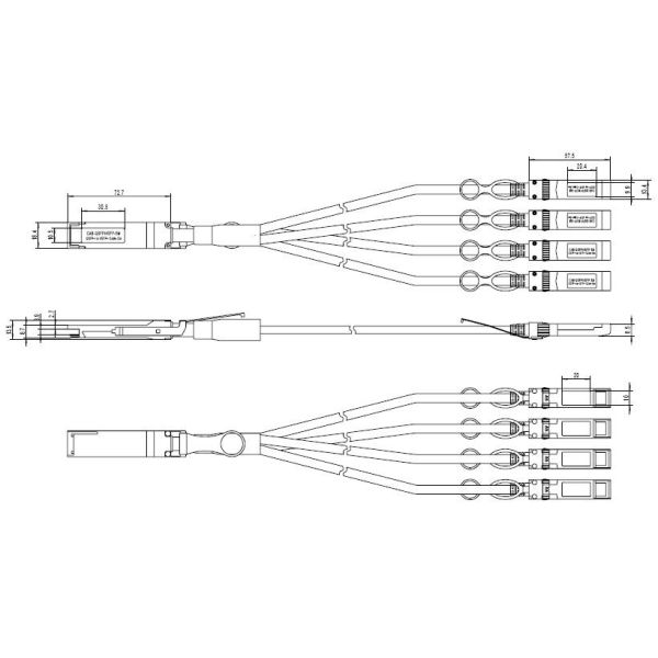 QSFP+ To 4xSFP+ 40g Dac Cable high speed 1M-15M for Fiber Channel