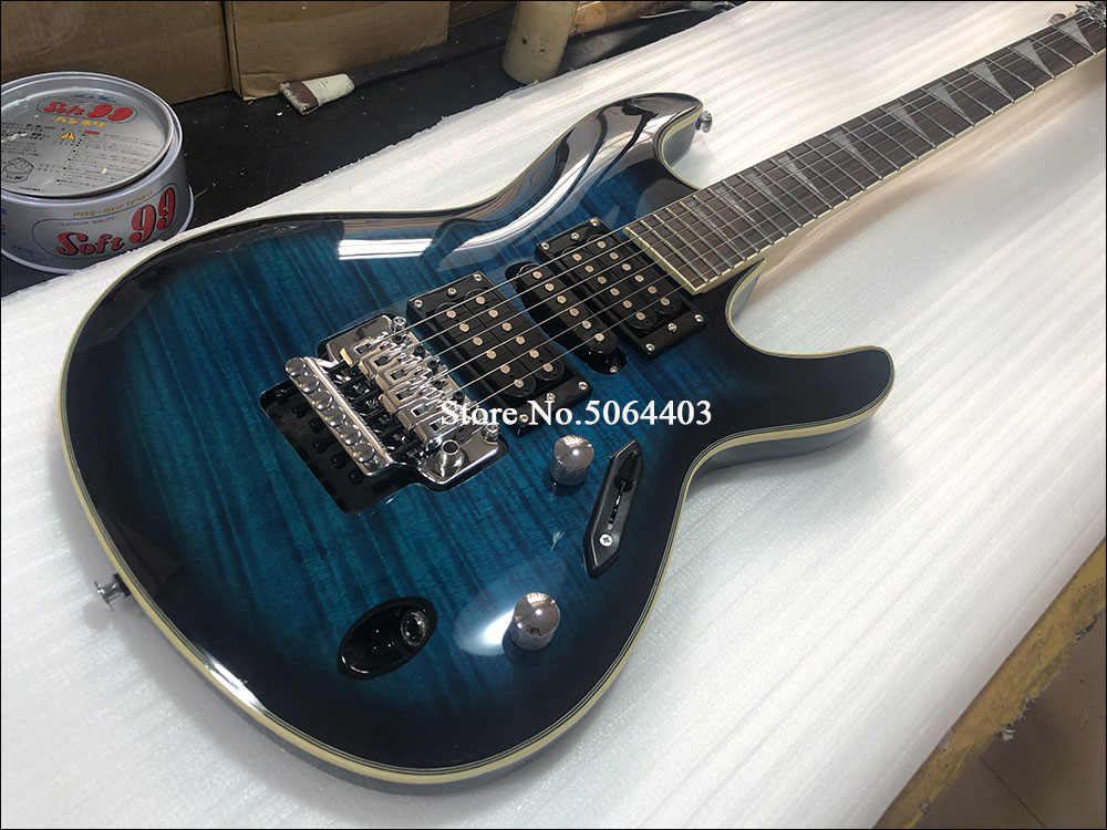 Custom 6 string electric guitar yellow tiger maple veneer rosewood fingerboard double rocking bridge free delivery