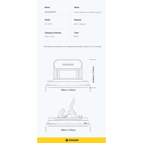 ESSAGER ES-ZJ39 Universal 360 Rotation Car Holder Mobile Phone Stand For Center Console