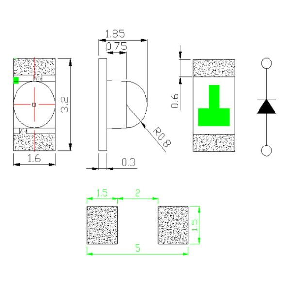 Red Chip LED , Yellow Chip LED, Yellow Green Chip LED, 1206 Package SMD LED with 1.6mm lens