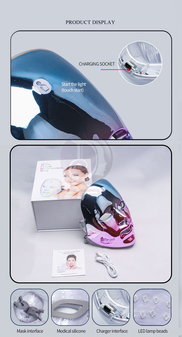 2021 7 Colors PDT Photon Light Rechargeable Beauty Therapy Facial Skin Care Spa Use LED Face Mask