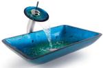 Irruption Light Blue Vintage Undermount Trough Bathroom Sink Glass Vessel With