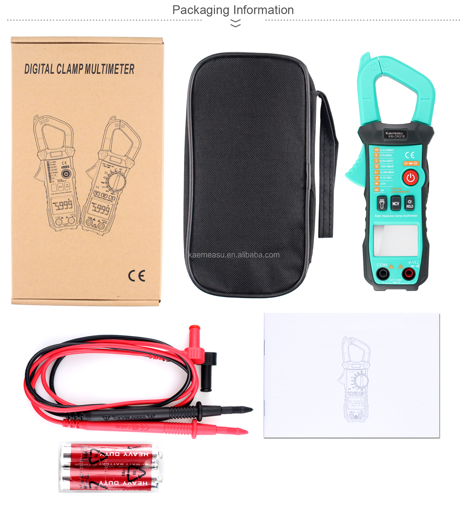 600A Current Measurement Trms Auto-range Voltage Ammeter Hz Ohm Ncv Tester Multimeter Ampere Meter Clamp Meter 21E