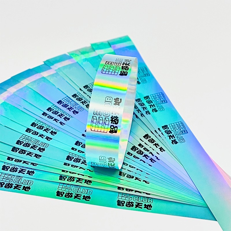 Factory Wholesale Laser Glitter Flash Wrist Strap Customized Style Barcode Logo Paper Wristband For Events