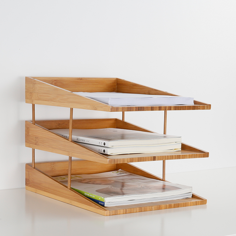 Natural Bamboo Desk File Organizer for Office Paper and Magazine Storage Solution