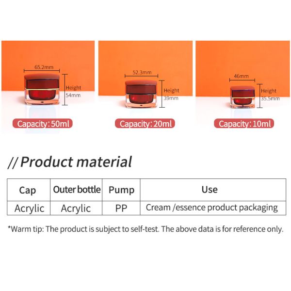 Customized Plastic Cosmetic Bottles Square Acrylic Cosmetic Packaging Bottle Red For Eye Cream