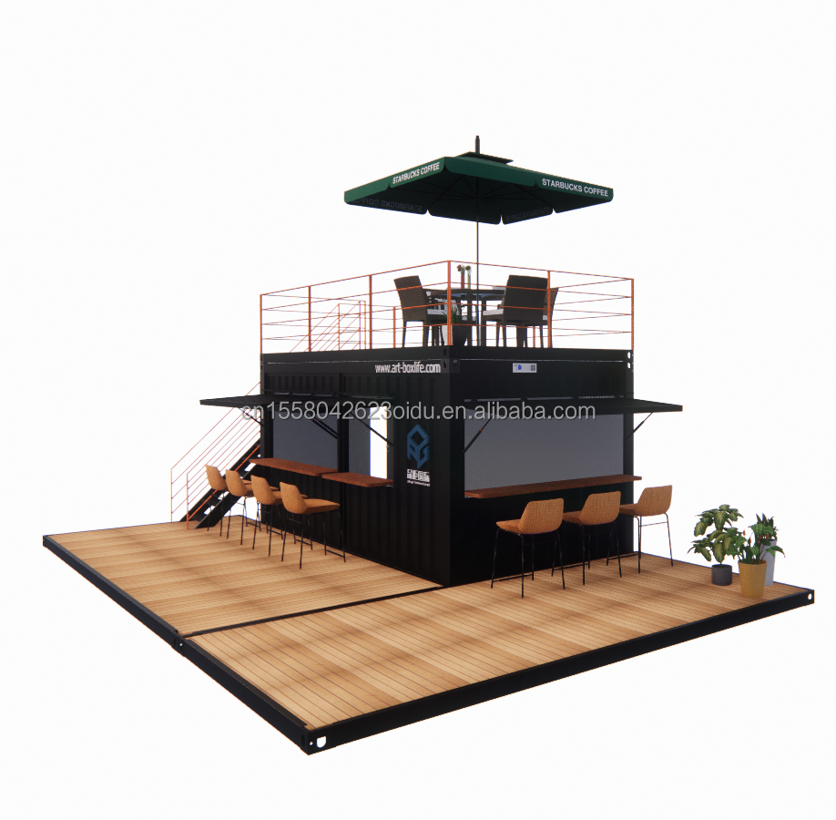 10ft 20ft Two-story Pop-up Container Bar designed with Modern Design Style and Aluminum Alloy Windows