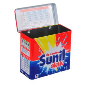 Wholesale Sunil Washing Powder Metal Tin Container Box / Lid With Hinger , Silver Inside from china suppliers