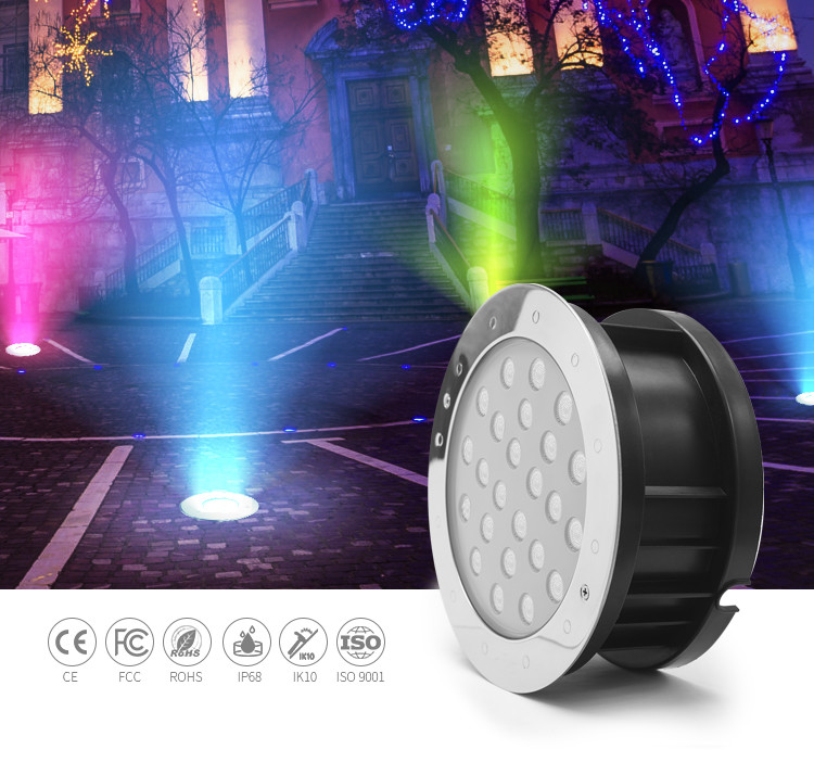 High Brightness 18W Led Ground Lights Outdoor IP68 Waterproof DMX512 RGB Control