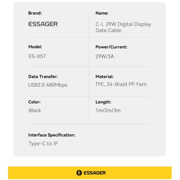 ES-X57 Series USB C To L Lightning Charging Cord 29W For IOS / Earphone