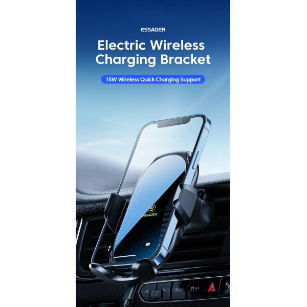Essager 2022 Premium Air Vent Infrared Control Cell Phone Holder Fast Charging Mount 15W Qi Wireless Charging Holder For Car
