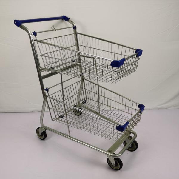 Double Layer Shopping Basket Trolley Zinc Powder Coated Supermarket Shopping