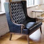 Solid Hand Carved Tufted Antique Leather Armchairs High Wing Back Single Seat